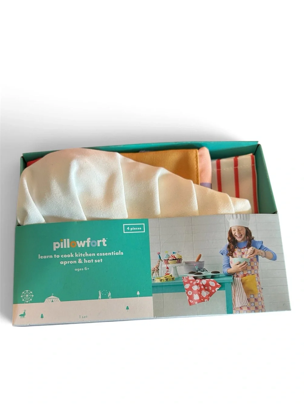 Pillowfort Kids Apron & Hat Set - Teal, White, Yellow, Pink